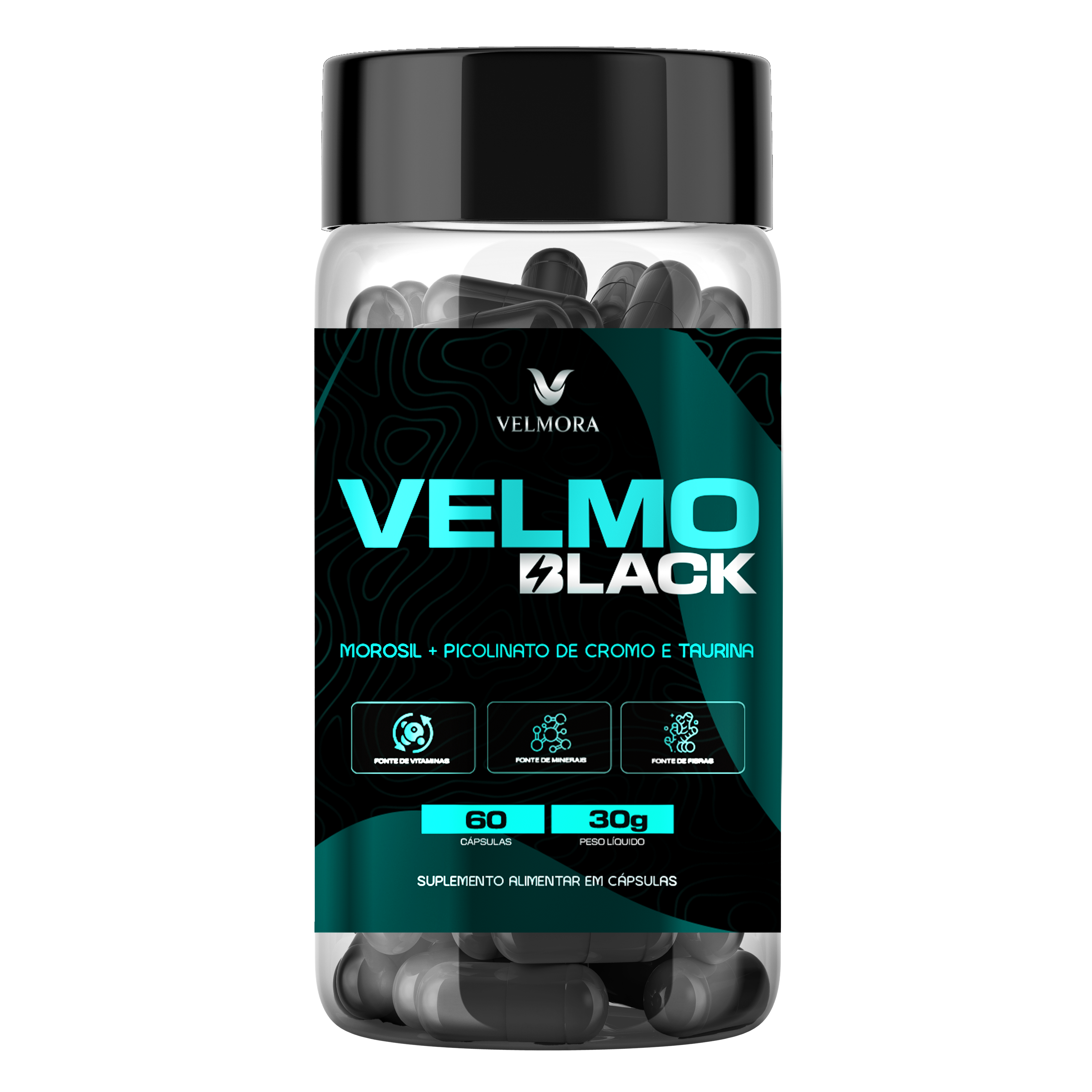 Velmo Black Cápsula — pote com 60 cápsulas